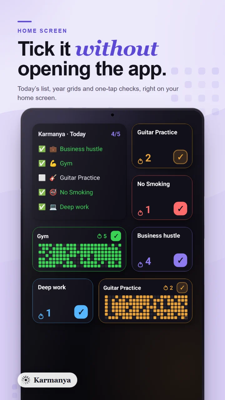 Karmanya home screen widgets